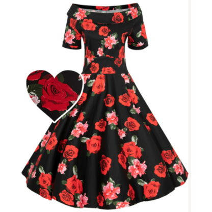 Red & Pink Roses Darlene Dress