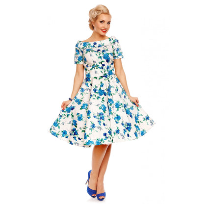 White Blue Floral Darlene Dress