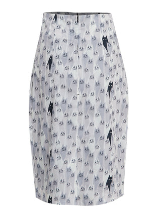 Vintage Cat Print Pencil Skirt