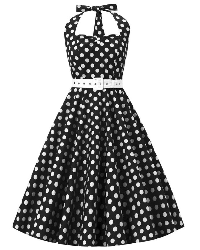 Black Polka Neckholder-Kleid - Rockabilly Dress mit Punkten