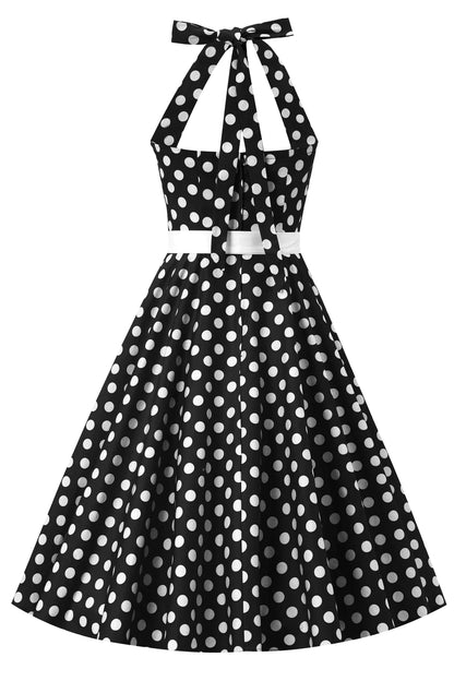 Black Polka Neckholder-Kleid - Rockabilly Dress mit Punkten
