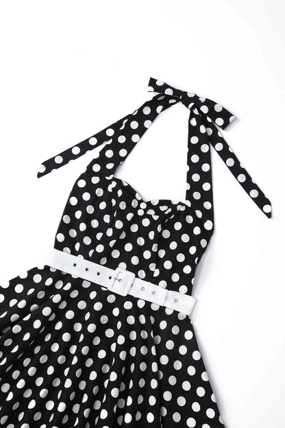 Black Polka Neckholder-Kleid - Rockabilly Dress mit Punkten
