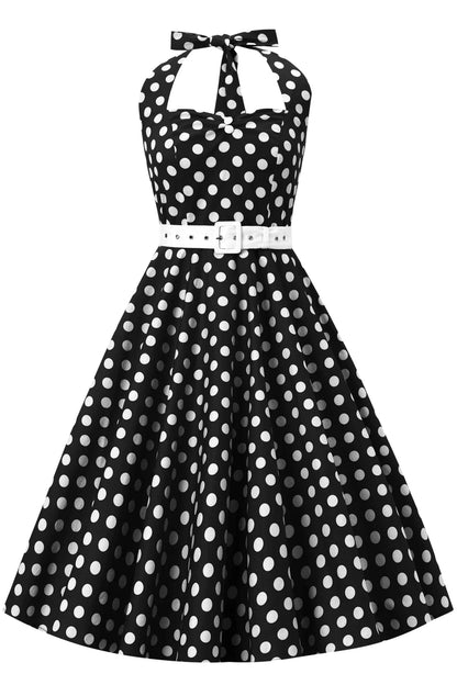 Black Polka Neckholder-Kleid - Rockabilly Dress mit Punkten