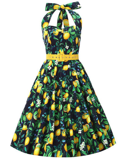 Daisy Lemon Dress - Neckholder Kleid mit Zitronen