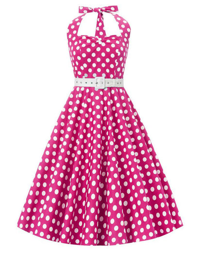 Daisy Pink Polka Neckholder Dress - Rockabilly Kleid