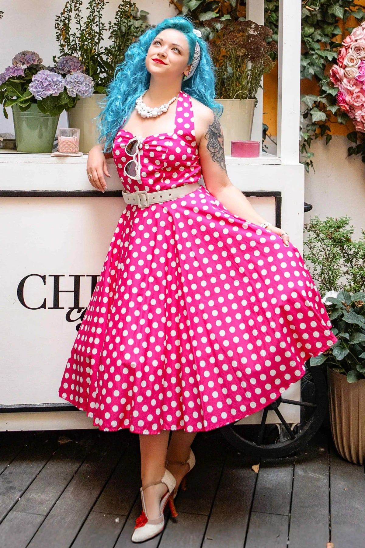 Daisy Pink Polka Neckholder Dress - Rockabilly Kleid