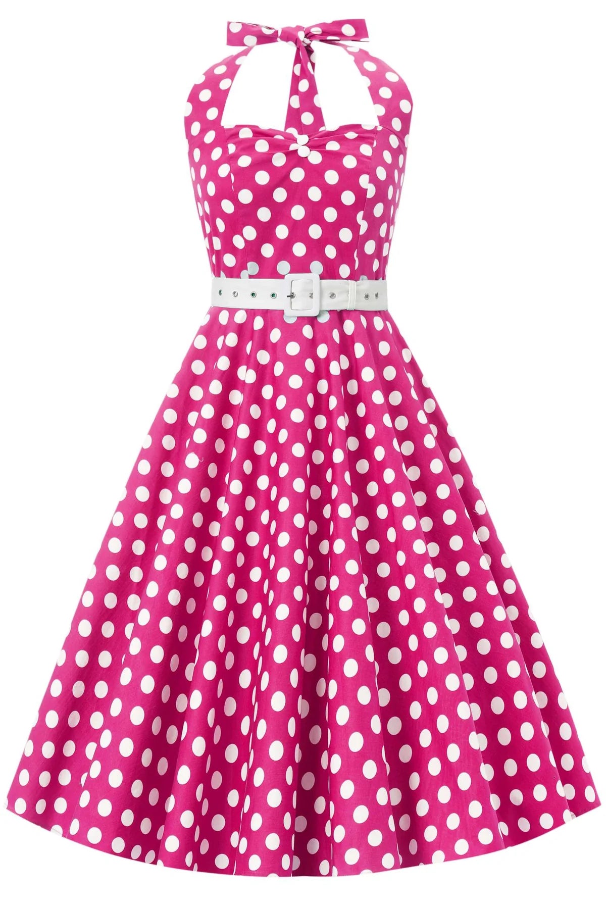 Daisy Pink Polka Neckholder Dress - Rockabilly Kleid