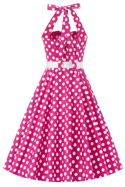 Daisy Pink Polka Neckholder Dress - Rockabilly Kleid