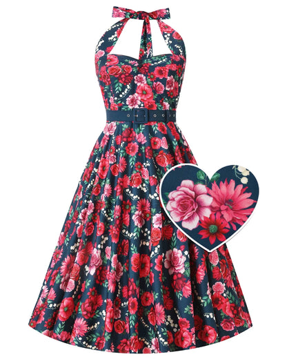 Pink Floral Daisy Dress - Neckholder Kleid mit rosa Blumen