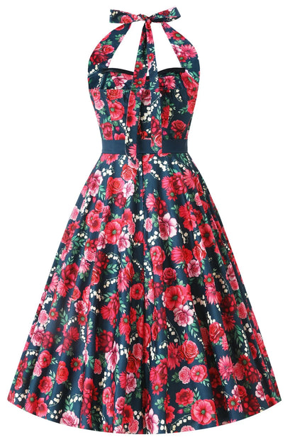 Pink Floral Daisy Dress - Neckholder Kleid mit rosa Blumen