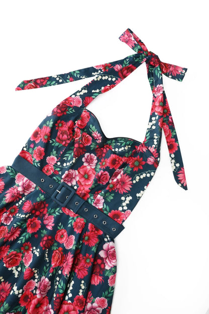 Pink Floral Daisy Dress - Neckholder Kleid mit rosa Blumen