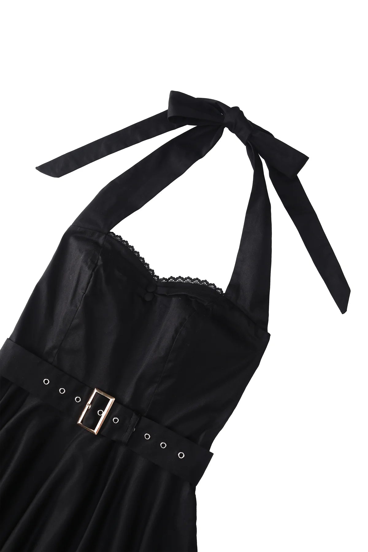Black Daisy Neckholder - schwarzes Retro Rockabilly Kleid mit Gürtel