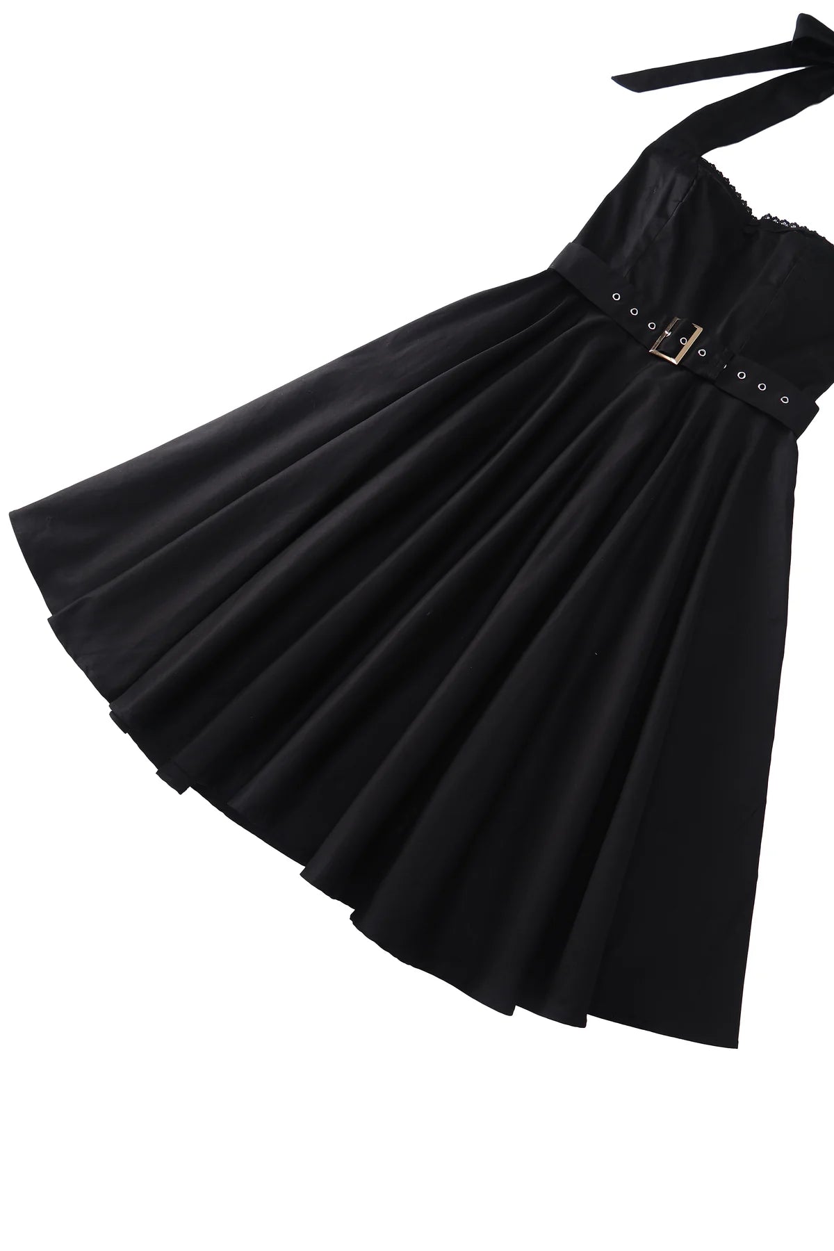 Black Daisy Neckholder - schwarzes Retro Rockabilly Kleid mit Gürtel