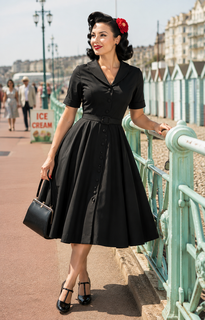 Mollie Hemdblusenkleid in uni schwarz