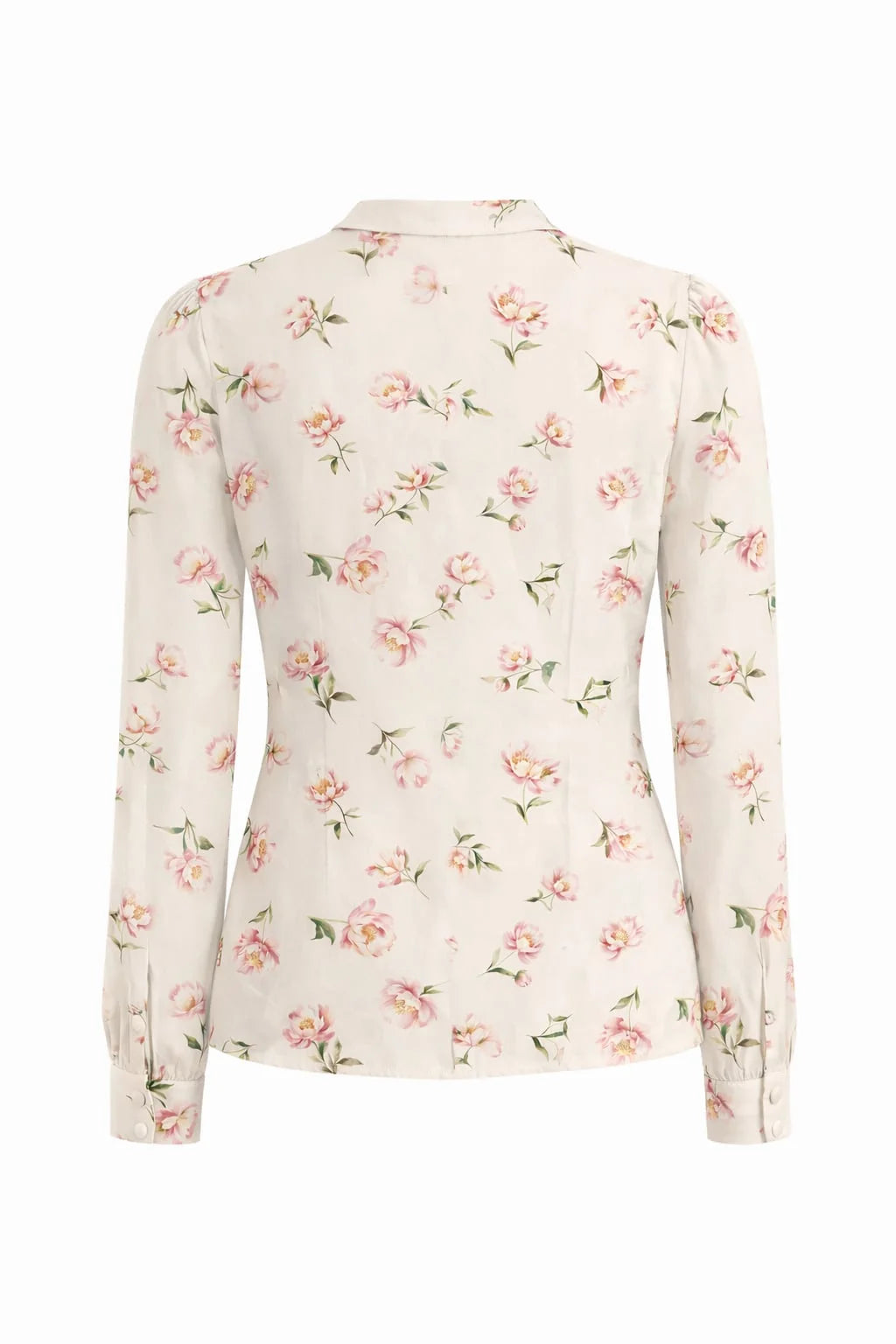 Margaret – cremefarbene Vintage-Schluppenbluse mit rosa Rosen