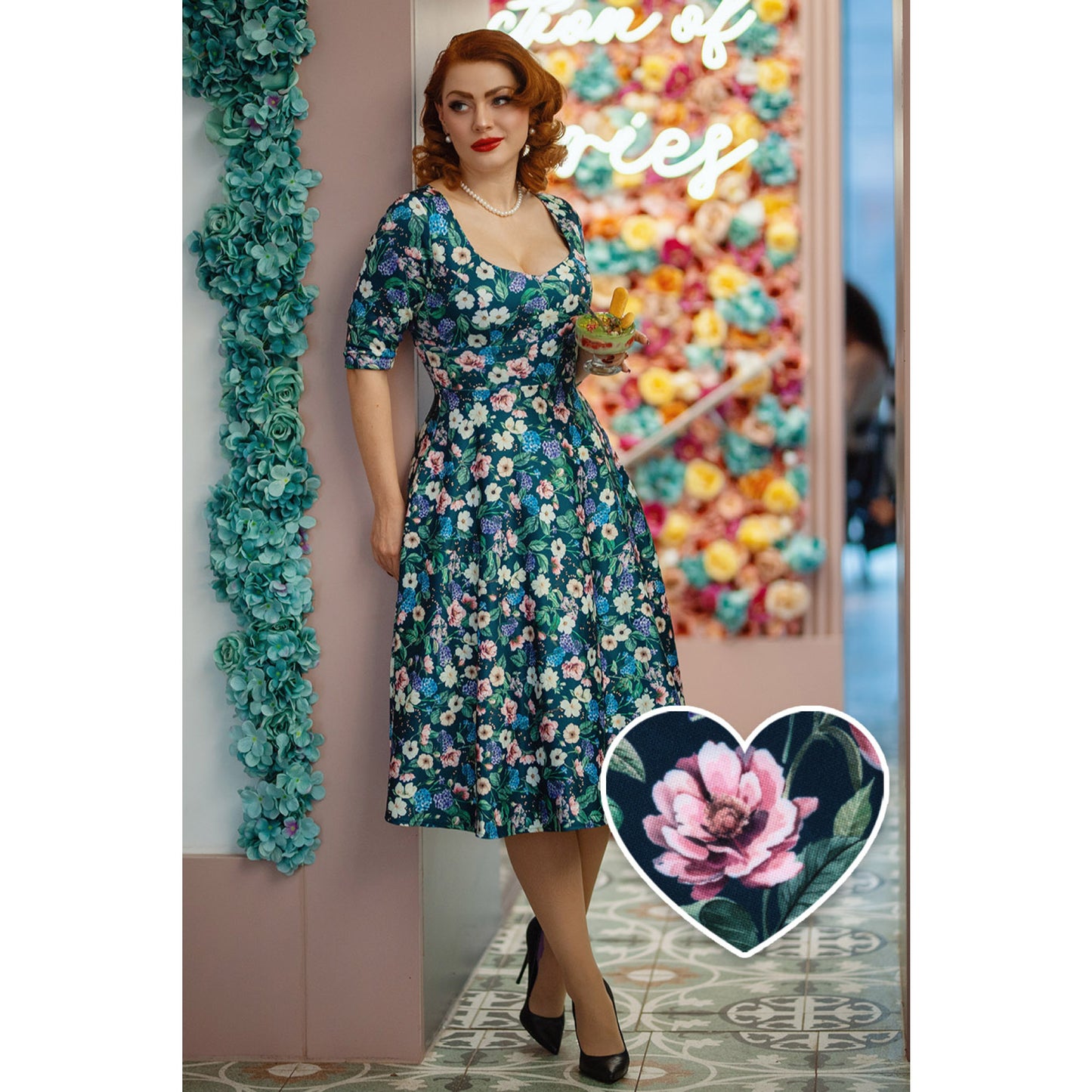 Navy Floral Garden Scarlett Dress