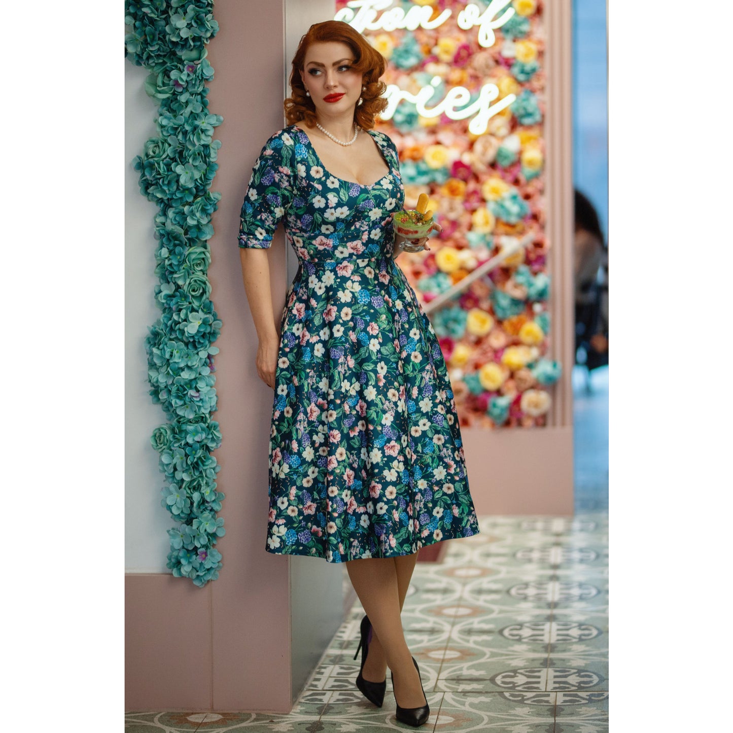 Navy Floral Garden Scarlett Dress