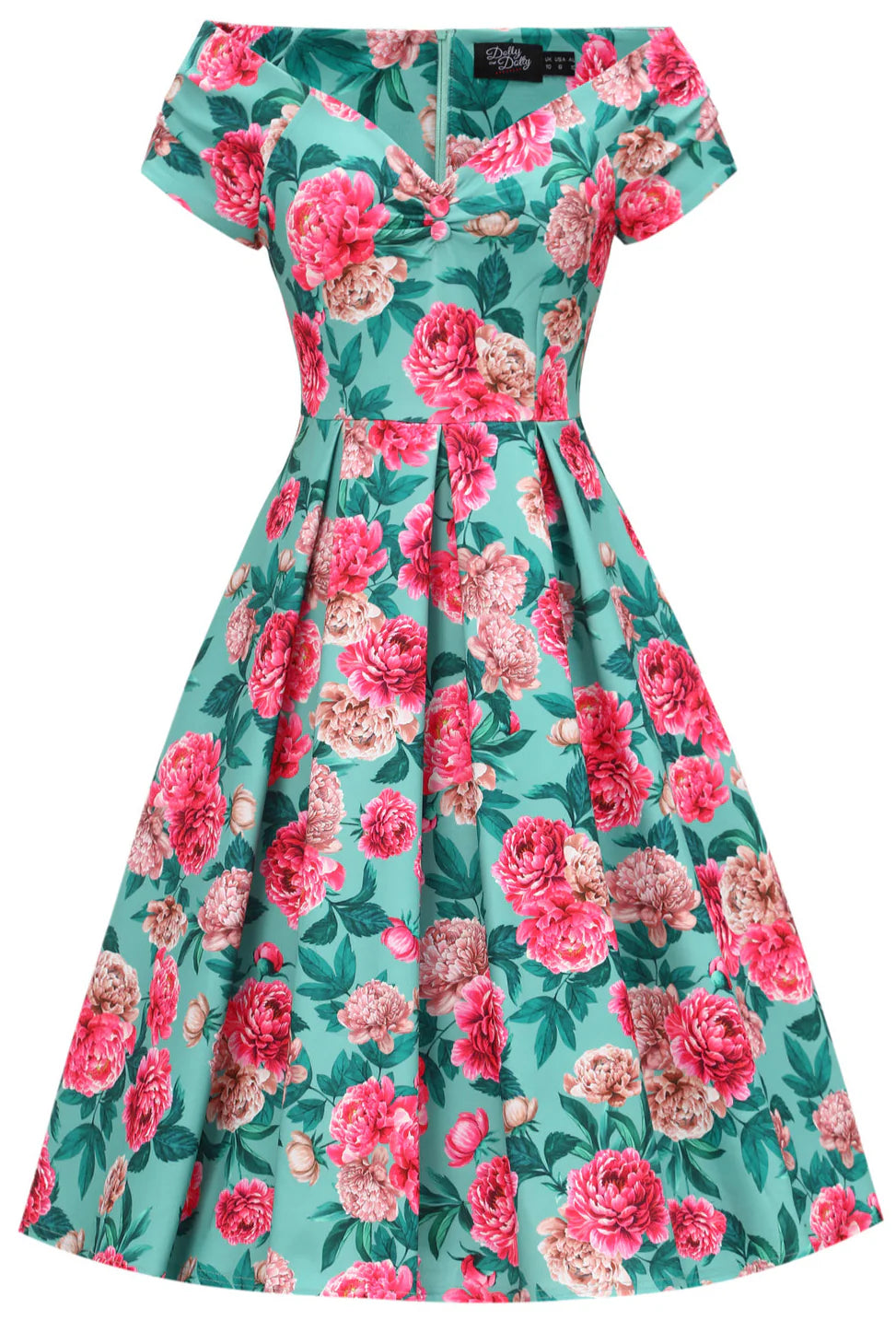 Kleid in mint mit rosa Blumenmuster