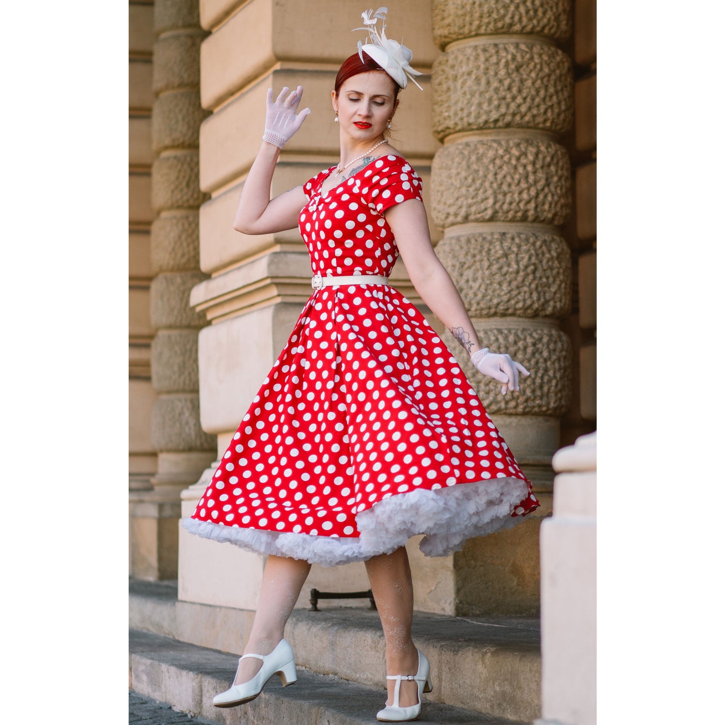 Lily Off Shoulder Kleid Polka Dot rot