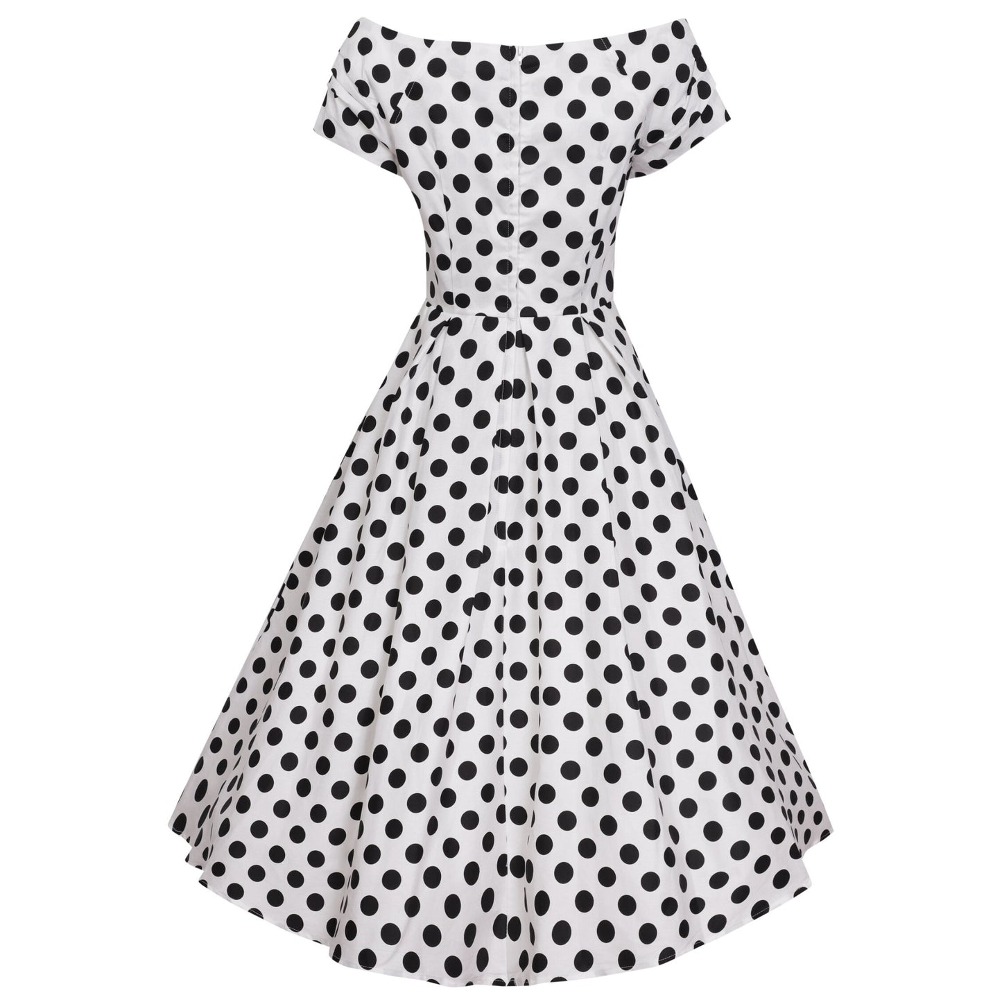 Polka Lily Off Shoulder Kleid in weiß-schwarz