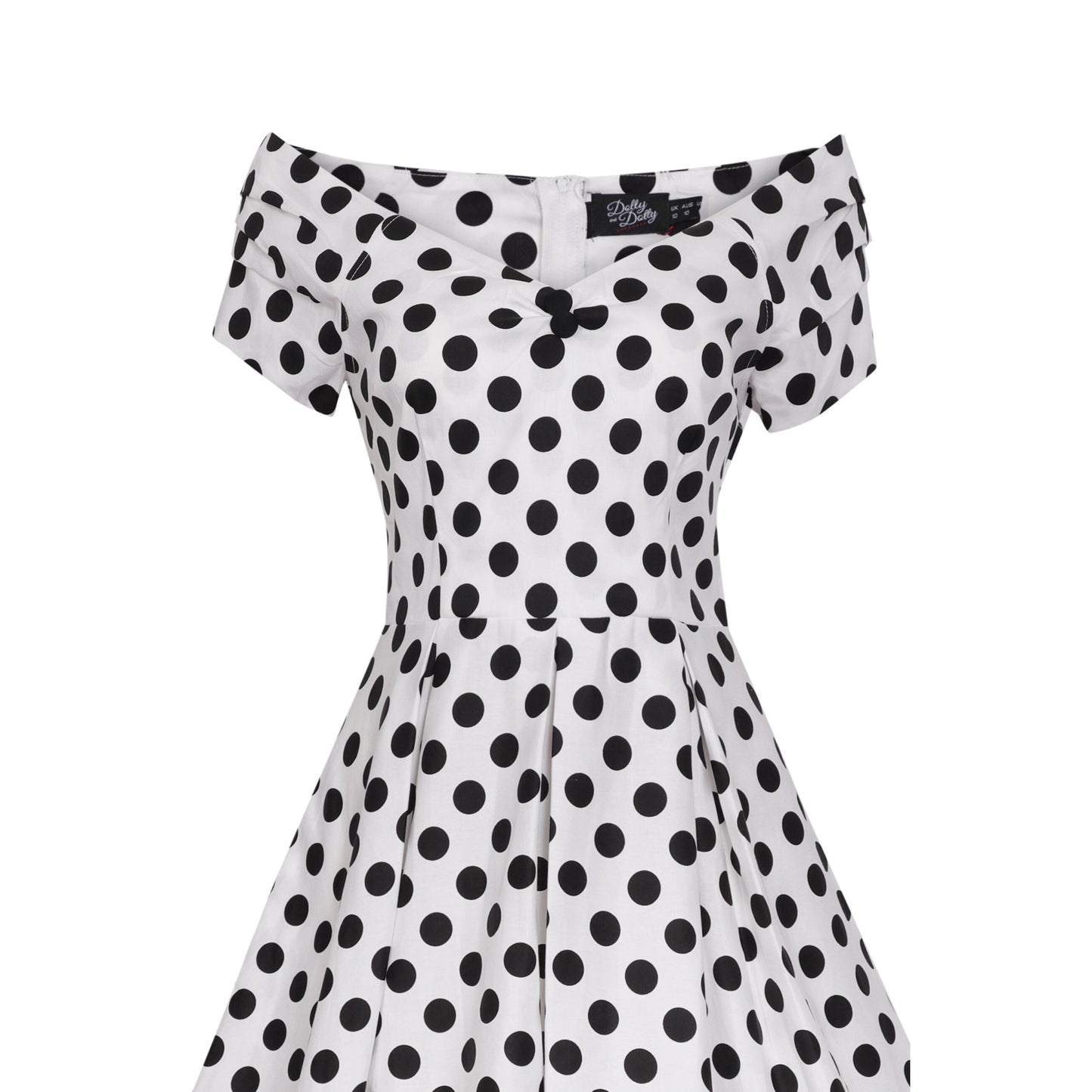 Polka Lily Off Shoulder Kleid in weiß-schwarz