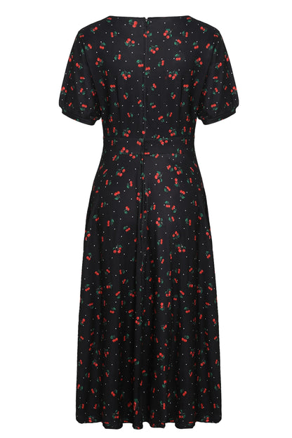 Black Cherry 40s Tea Dress - Kleid mit Kirschen