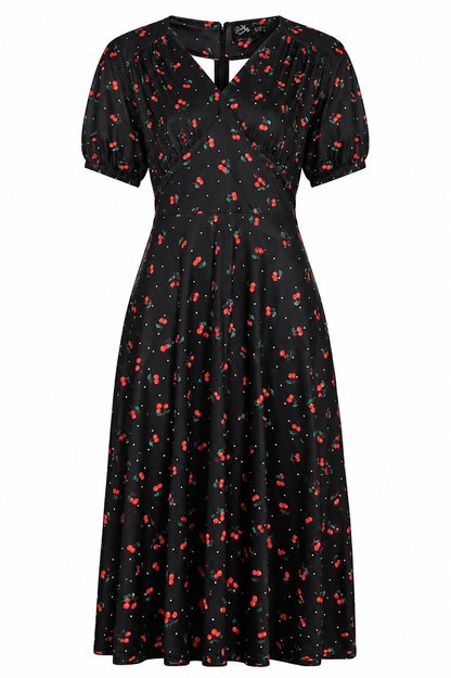 Black Cherry 40s Tea Dress - Kleid mit Kirschen