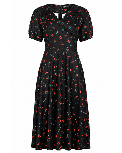 Black Cherry 40s Tea Dress - Kleid mit Kirschen