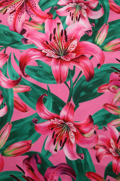 Pink Lily 40s Tea Dress - Florales Retro Midi Kleid