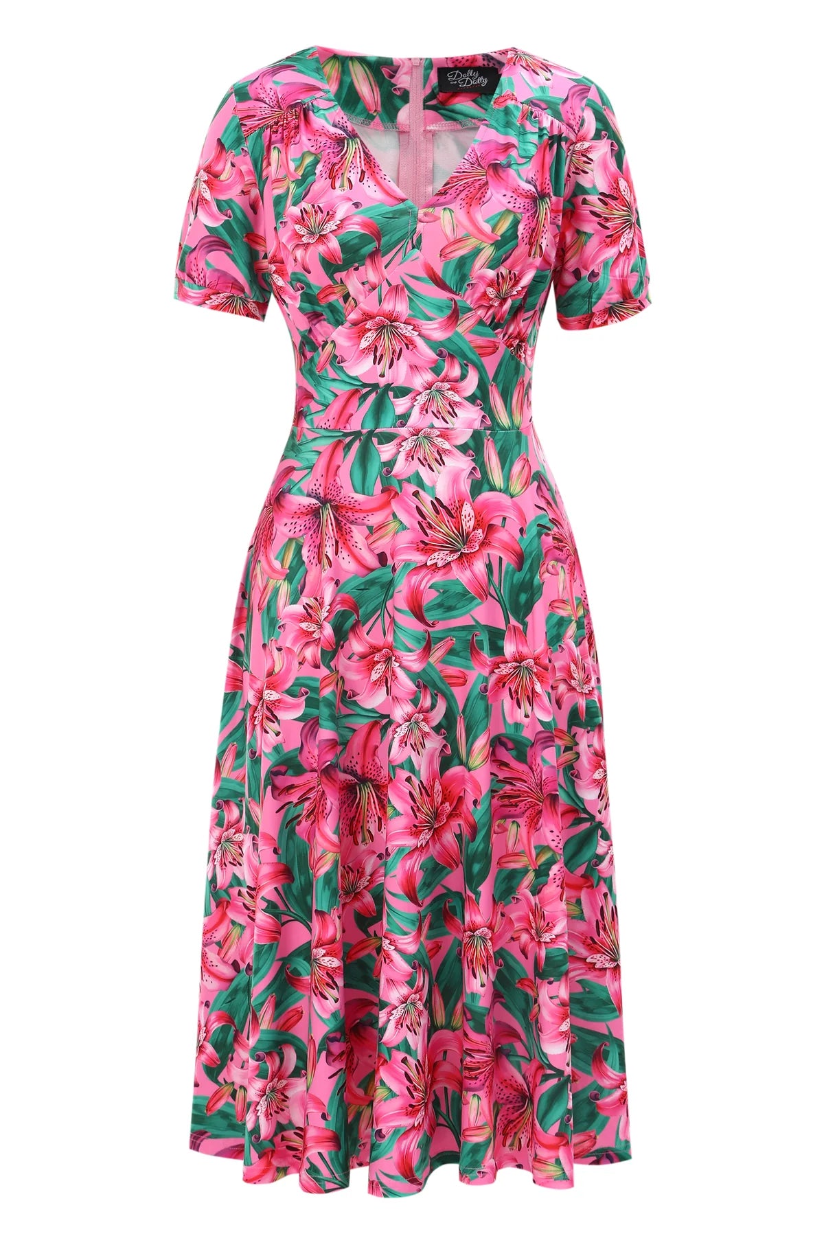 Pink Lily 40s Tea Dress - Florales Retro Midi Kleid