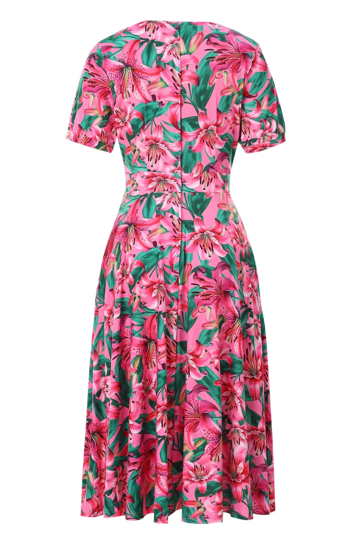 Pink Lily 40s Tea Dress - Florales Retro Midi Kleid