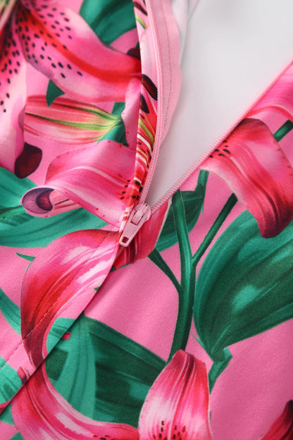 Pink Lily 40s Tea Dress - Florales Retro Midi Kleid