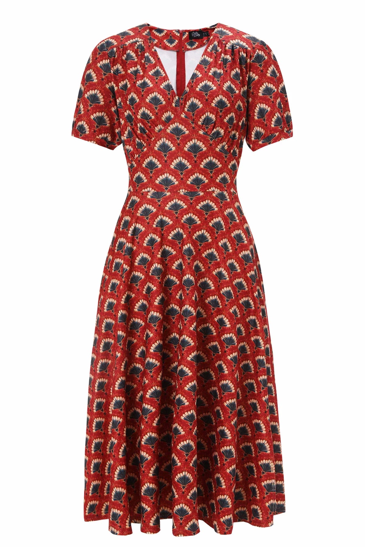 Rust Red Fanbust Dress - 40s Kleid mit Fächerprint