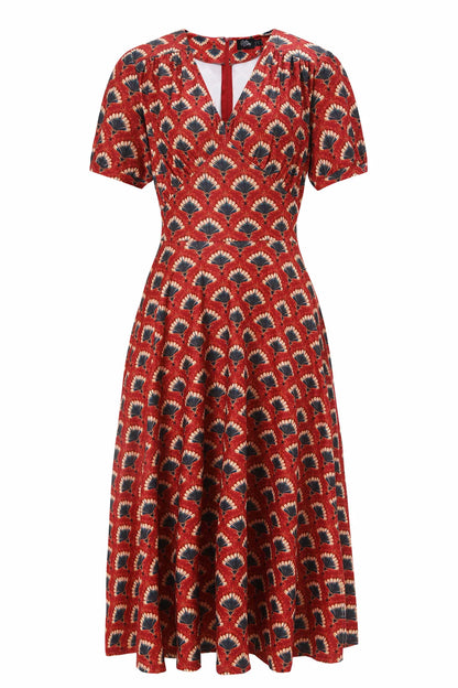 Rust Red Fanbust Dress - 40s Kleid mit Fächerprint