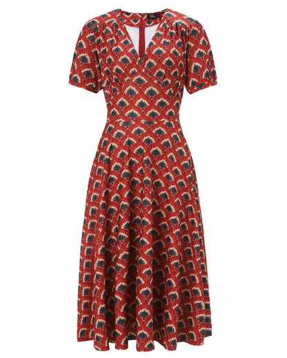 Rust Red Fanbust Dress - 40s Kleid mit Fächerprint
