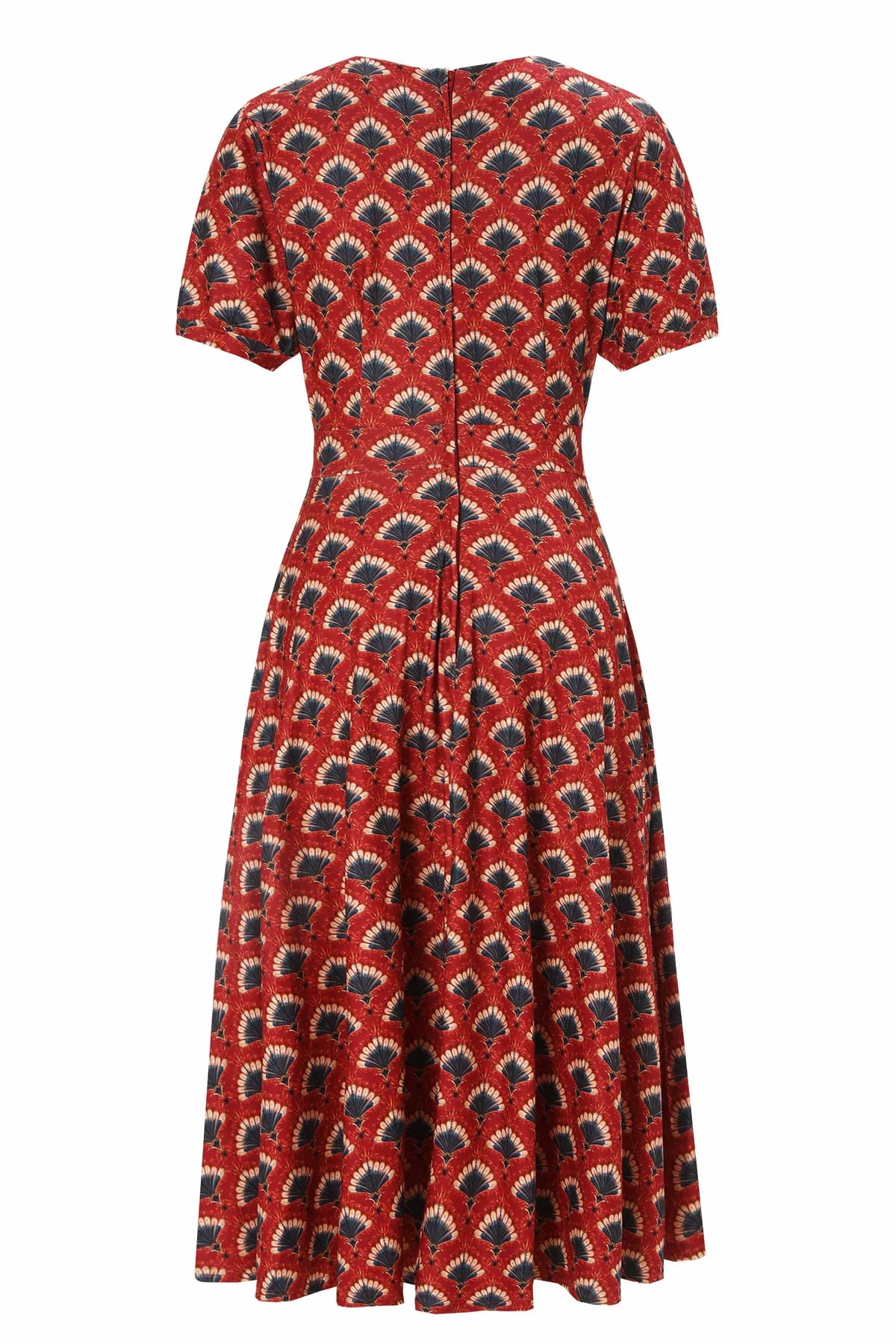 Rust Red Fanbust Dress - 40s Kleid mit Fächerprint