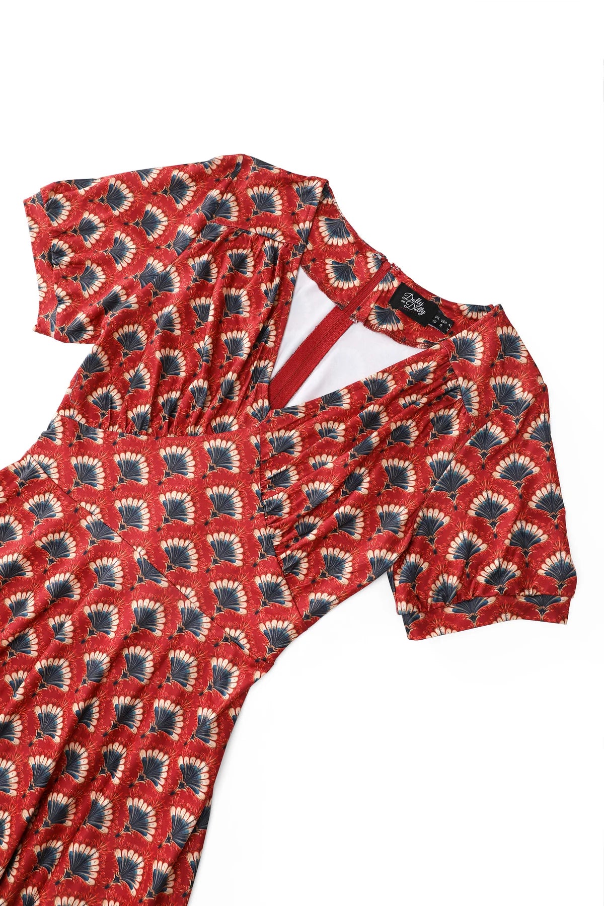 Rust Red Fanbust Dress - 40s Kleid mit Fächerprint