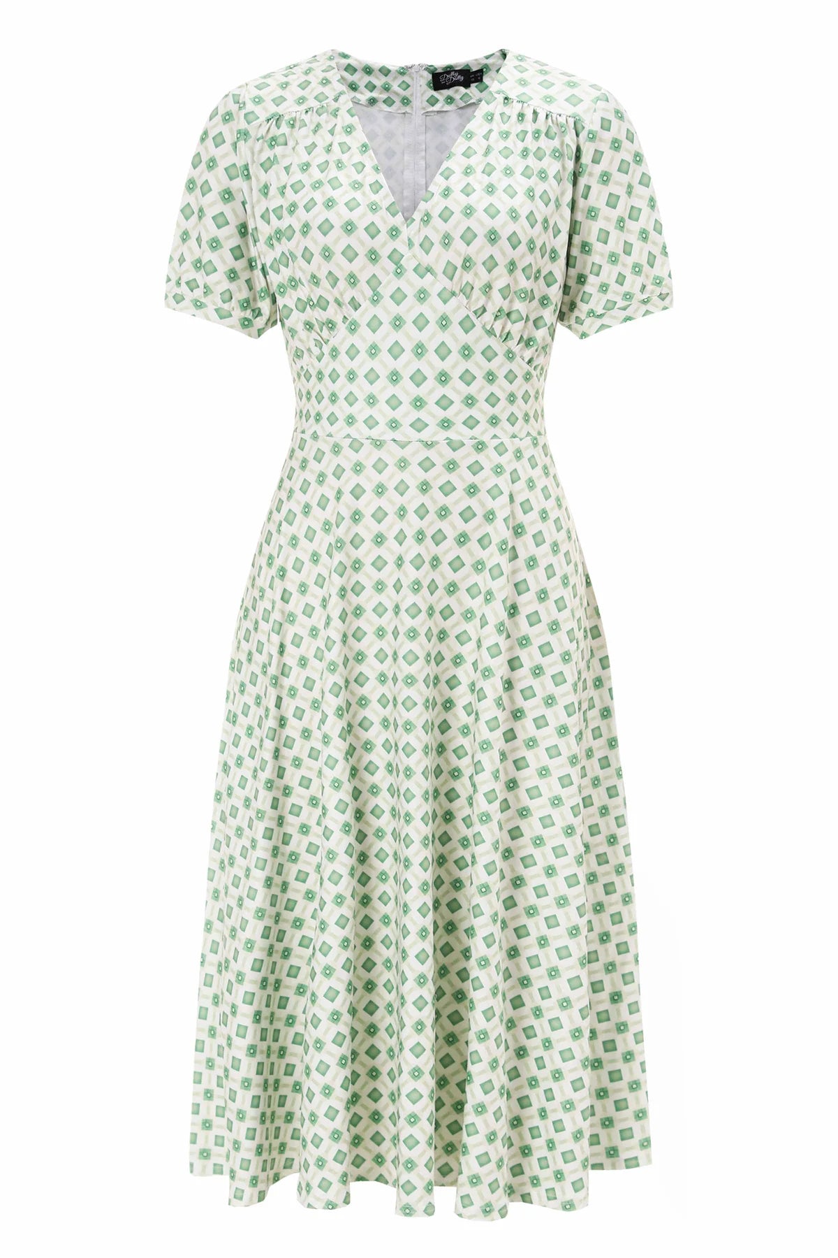 Light Green Geometric 40s Dress - Retro Kleid im 40er Look
