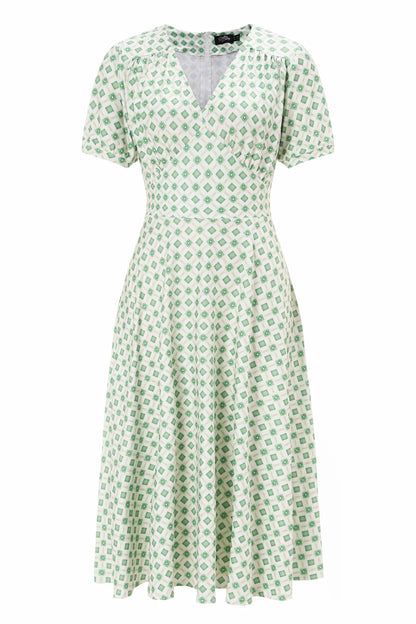 Light Green Geometric 40s Dress - Retro Kleid im 40er Look