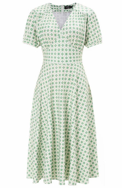 Light Green Geometric 40s Dress - Retro Kleid im 40er Look