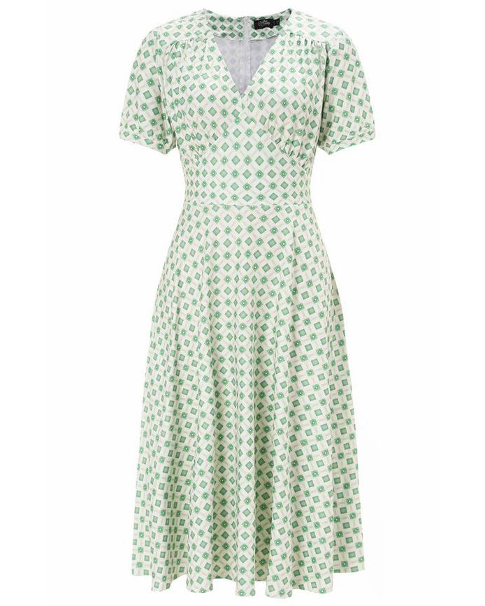 Light Green Geometric 40s Dress - Retro Kleid im 40er Look