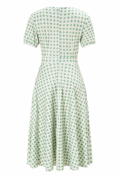 Light Green Geometric 40s Dress - Retro Kleid im 40er Look
