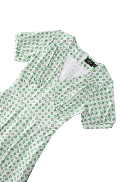 Light Green Geometric 40s Dress - Retro Kleid im 40er Look