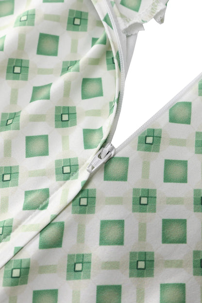 Light Green Geometric 40s Dress - Retro Kleid im 40er Look