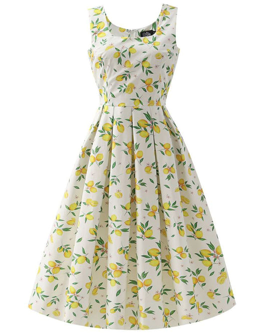 White Lemon Dress - Retro Kleid mit Zitronen