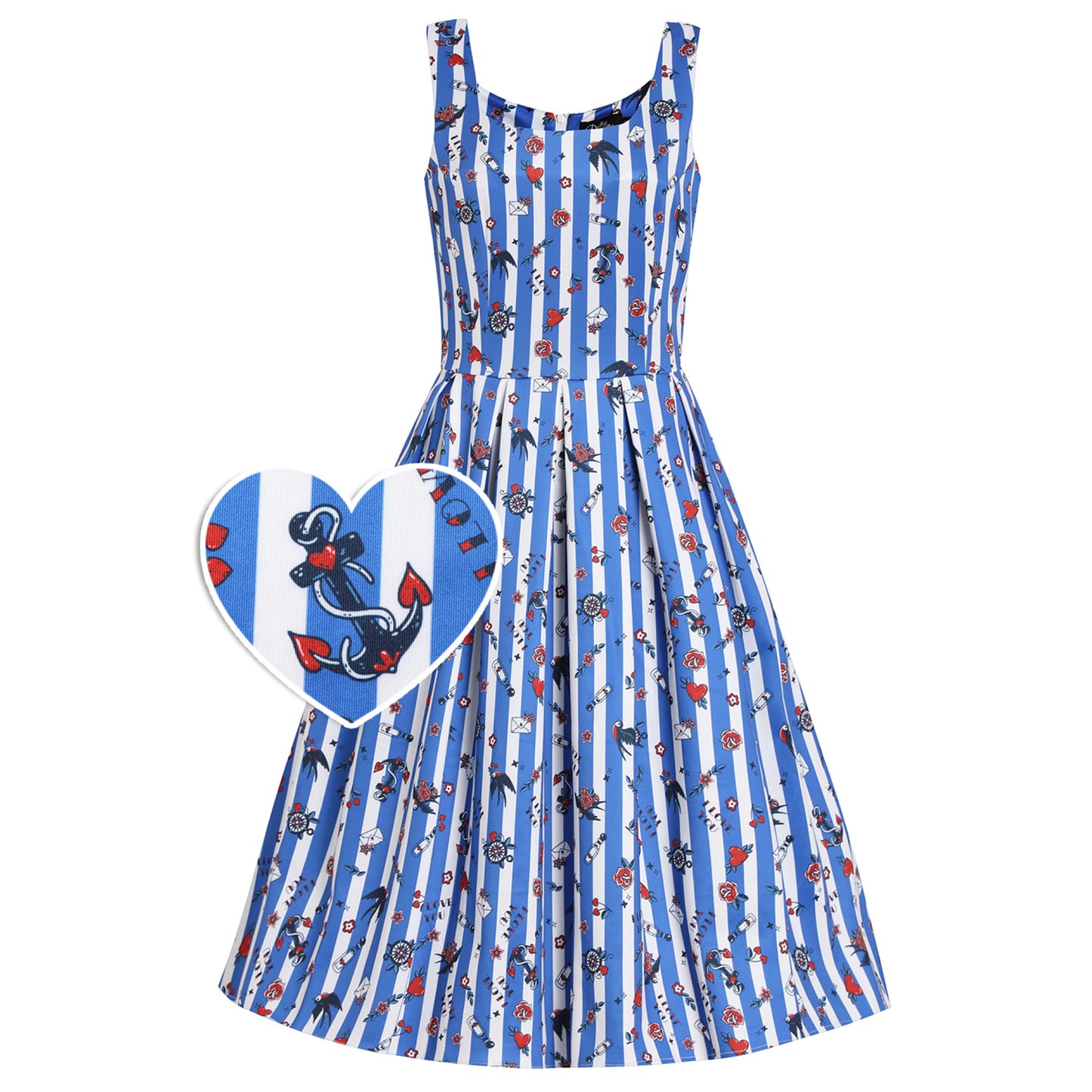 Blue Striped Old School Rockabilly Dress