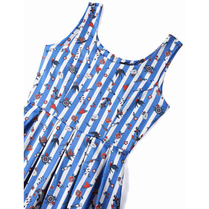 Blue Striped Old School Rockabilly Dress