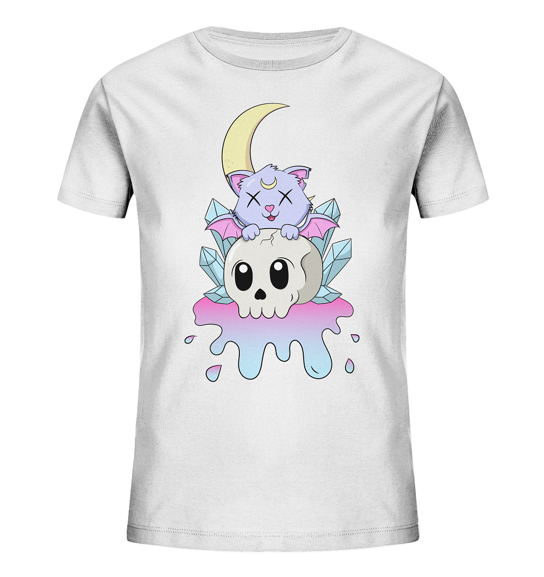 Kawaii Cat on Skull - Kids Organic Shirt