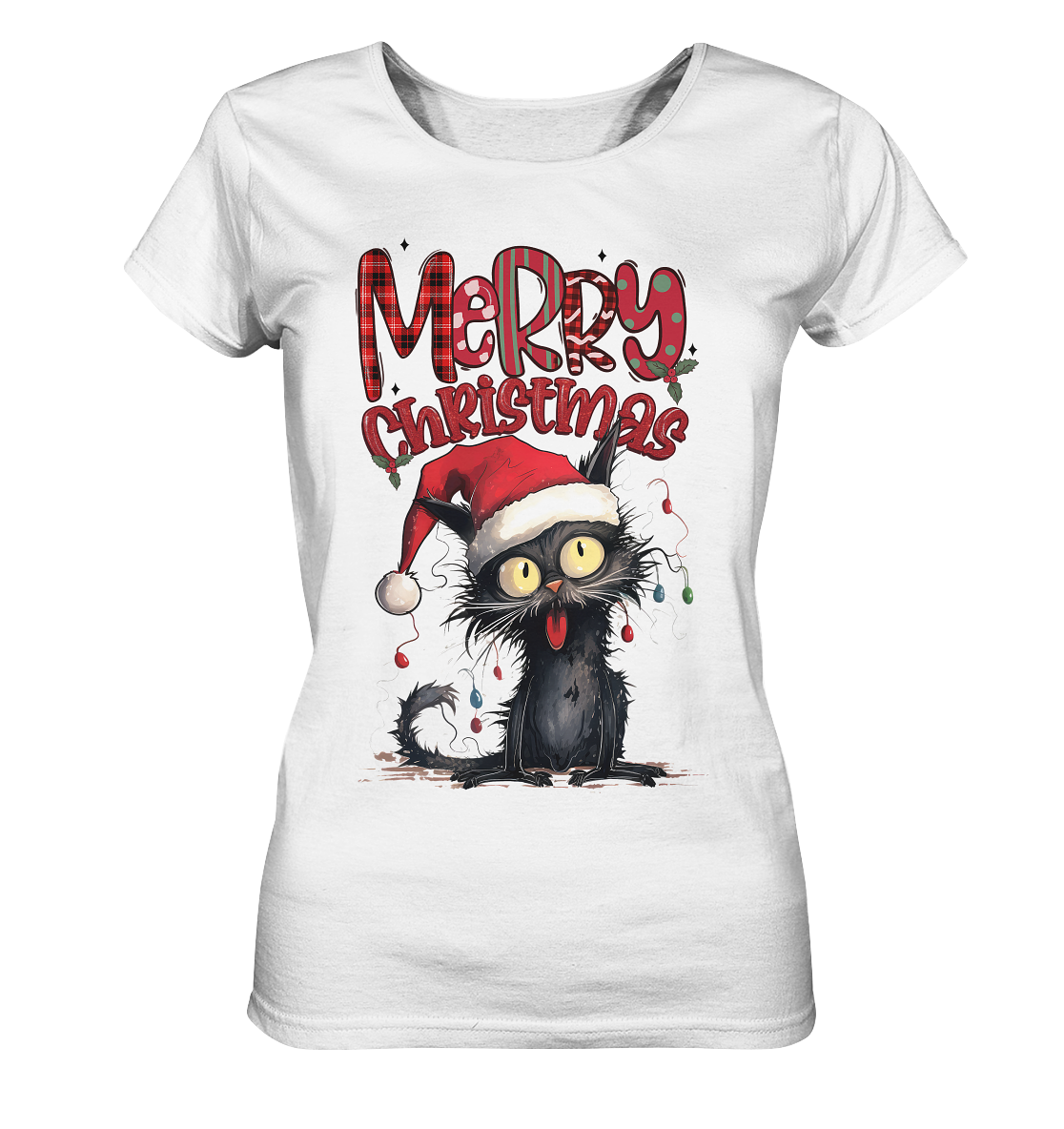 Merry Christmas Black Cat - Ladies Organic Shirt