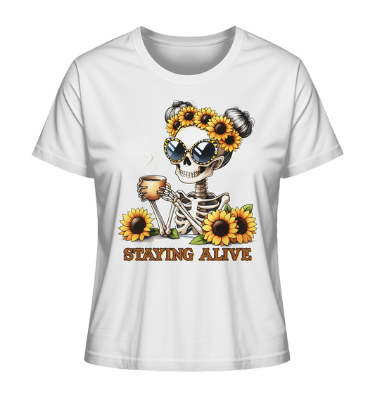 Staying Alive. Skeleton Sonnenblumen & Kaffee - Ladies Organic Shirt